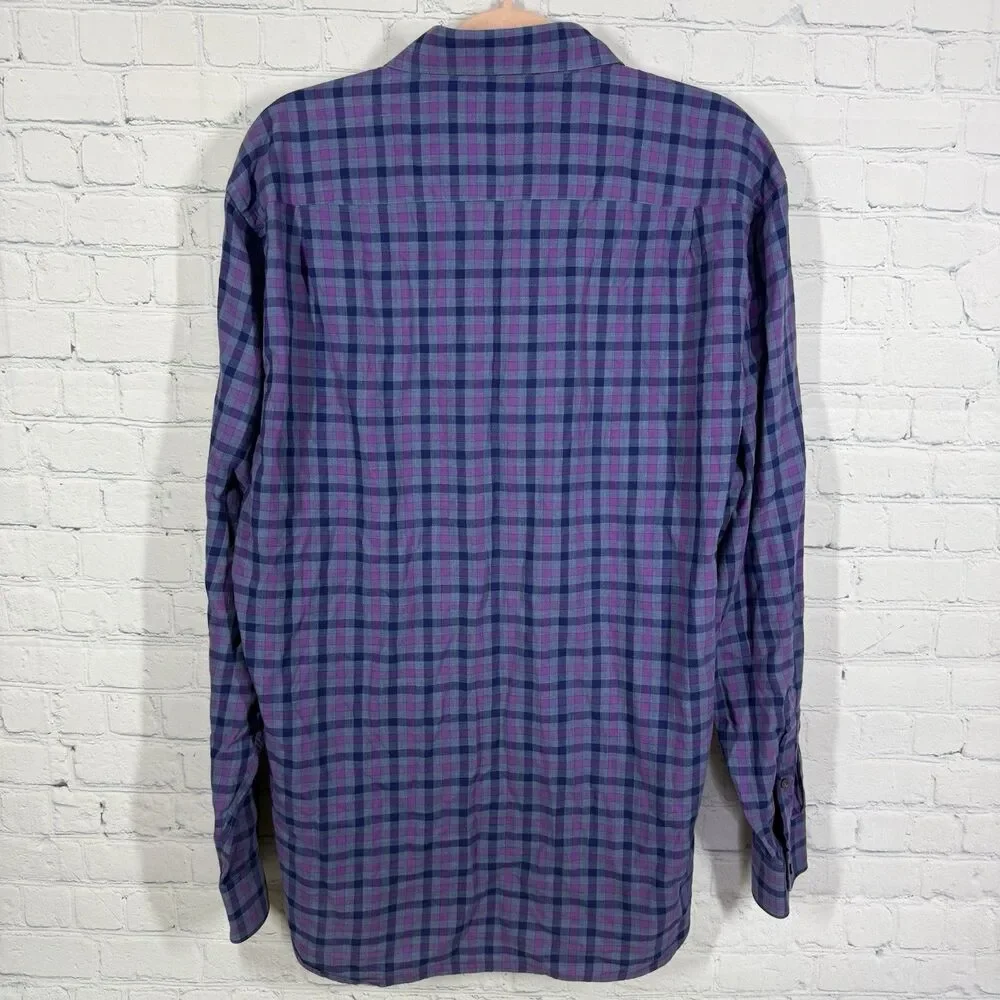 Peter Millar Winter Soft Twill Collection Shirt Mens XL Purple Blue Plaid Preppy